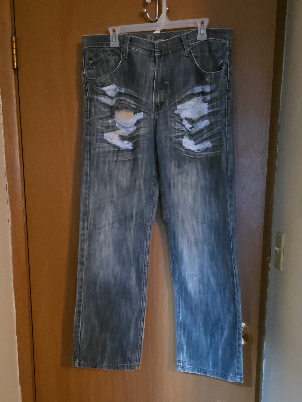 Men's Straight Leg Distressed Washed Black Jeans